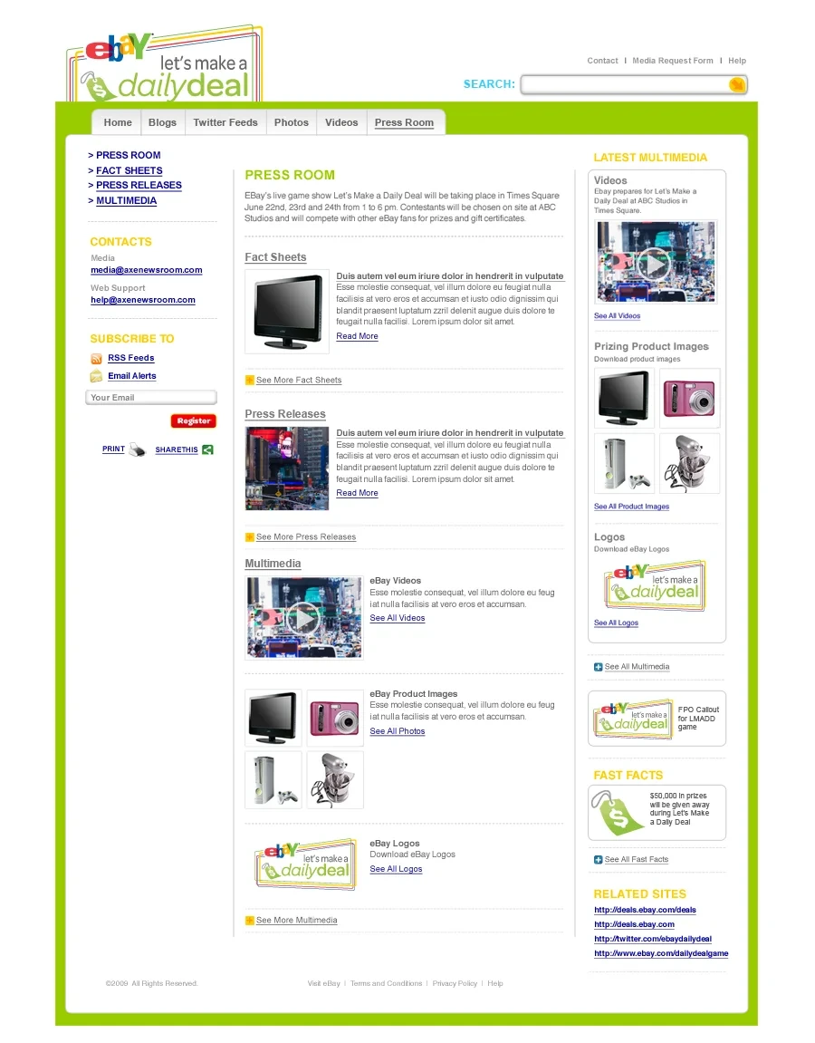 Microsite press room: fact sheets, press releases, multimedia and downloadable logos