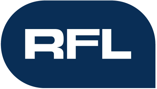 RFL logo: white letters in a navy rounded shape
