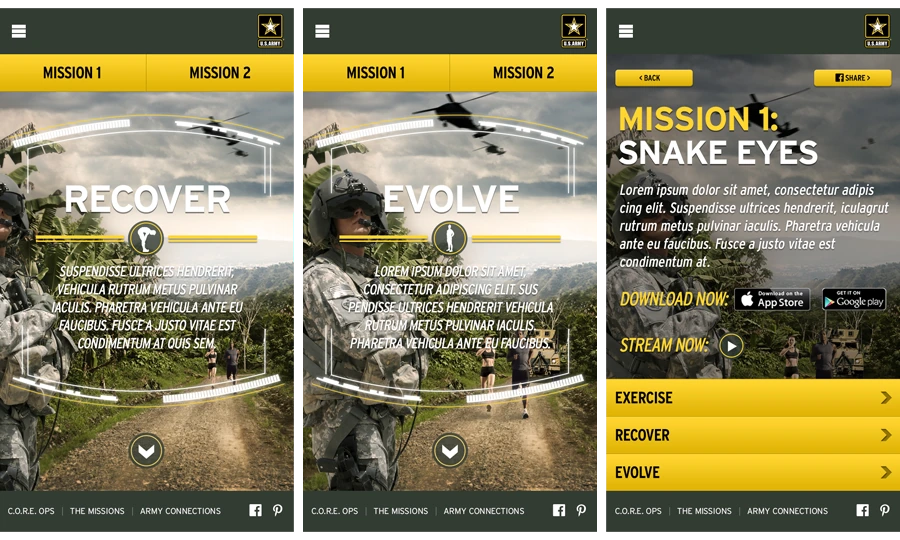 Mobile versions of the chapter and Mission 1 screens